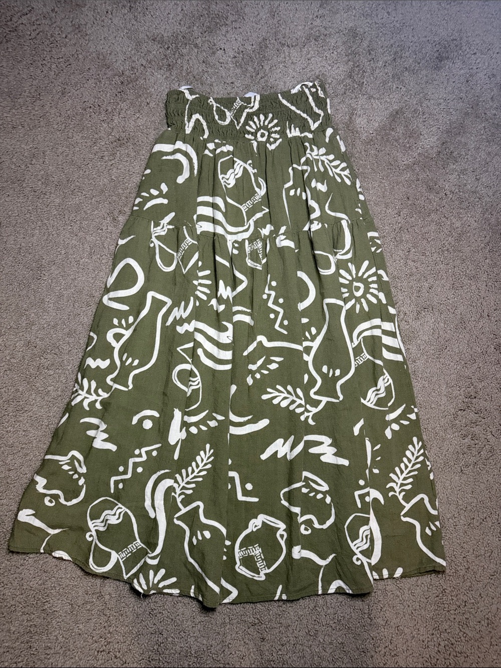 Olive Green Printed Maxi Skirt - Casual Boho Style